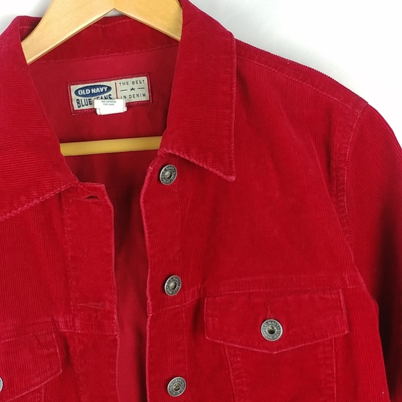 Women's Red Corduroy Trucker Jacket - Picture 3 of 4